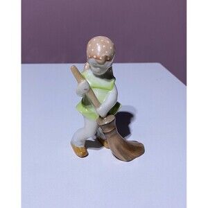 Herend Little Girl Brooming Figurine Miniature Hand painted Porcelain Hungary
